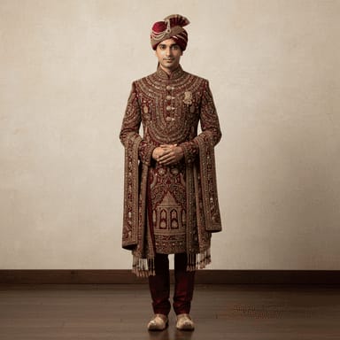 Royal Maroon Hand-Embroidered