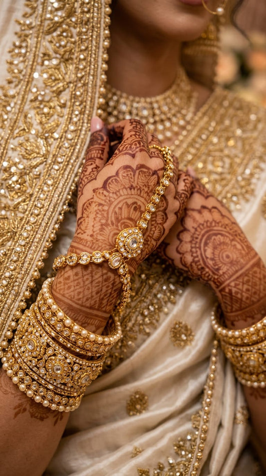 Antique Gold Kundan Hathphool & Bangle