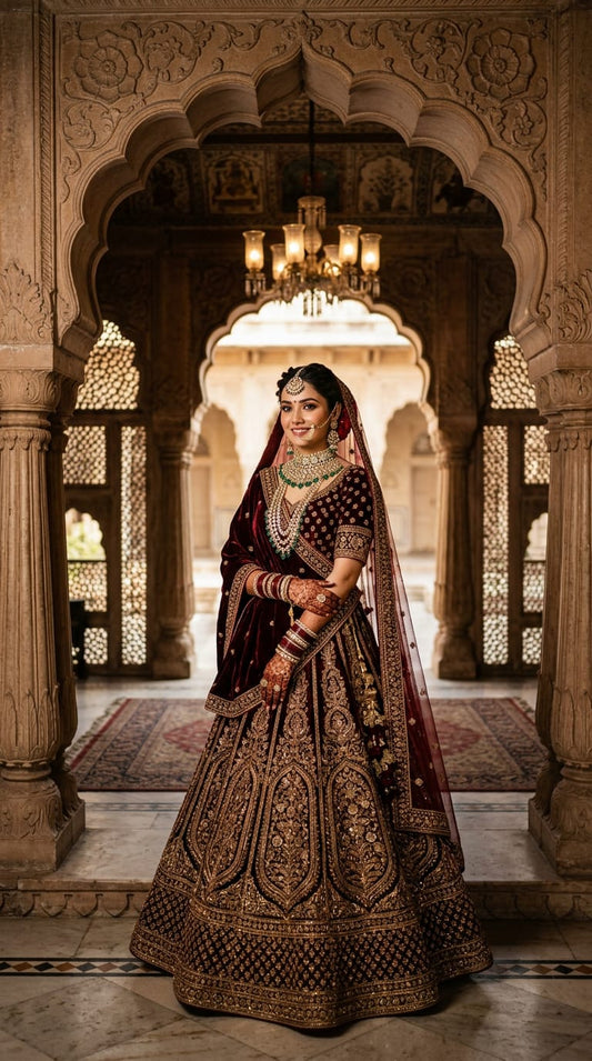 Traditional Deep maroon Heritage Valvet Lehenga