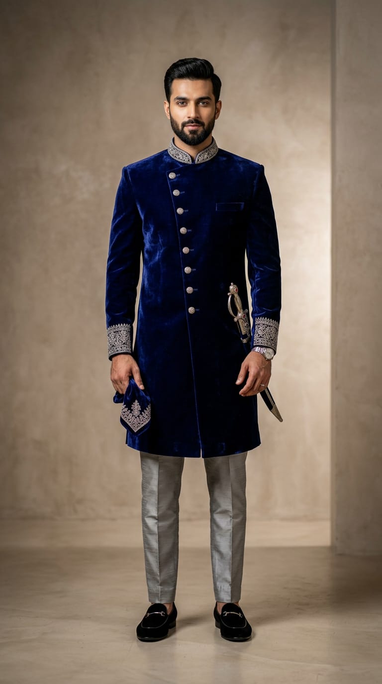 Royal navy valvet Prince coat set